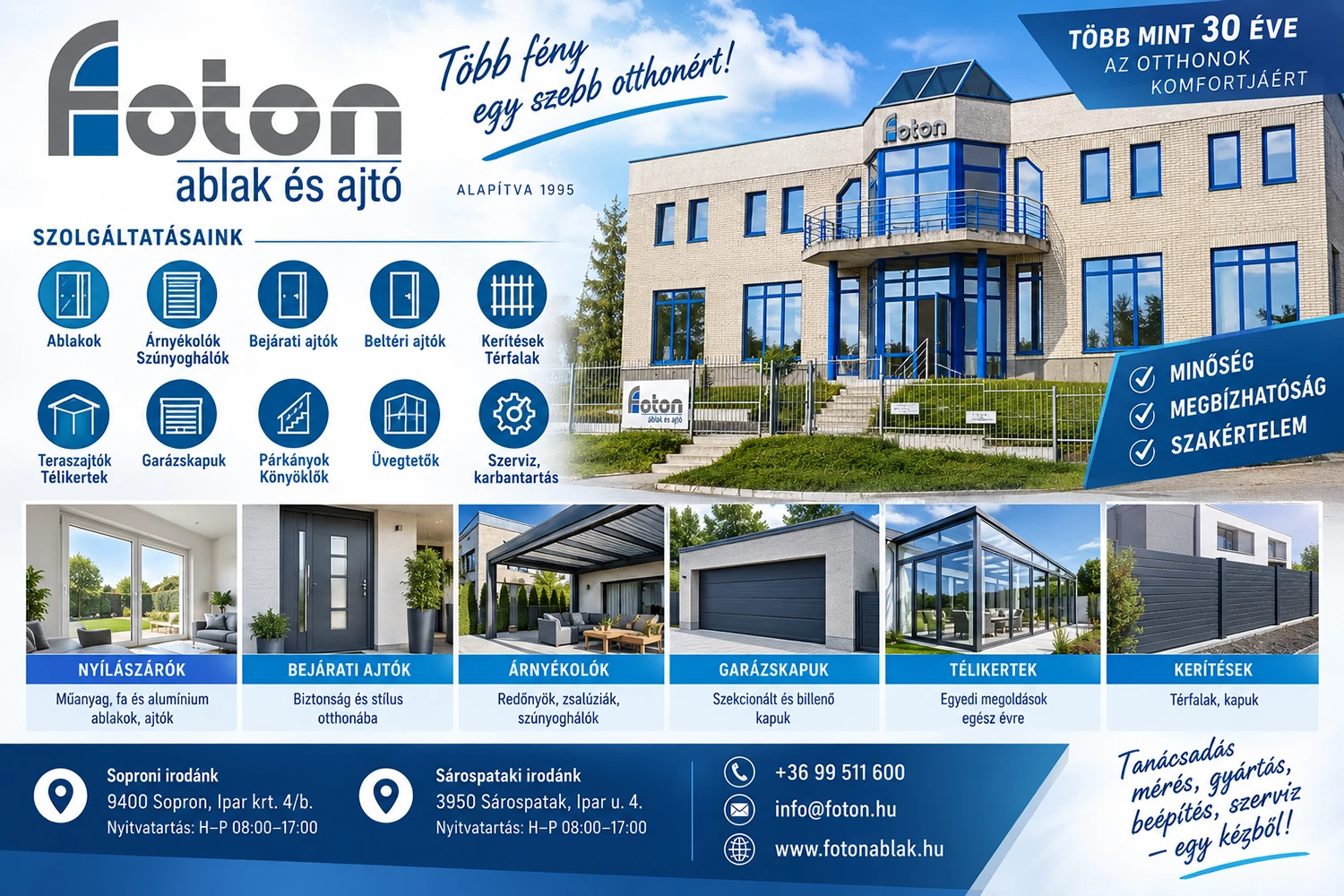Foton Kft. Sopron – Ablakok, ajtók és árnyékolás