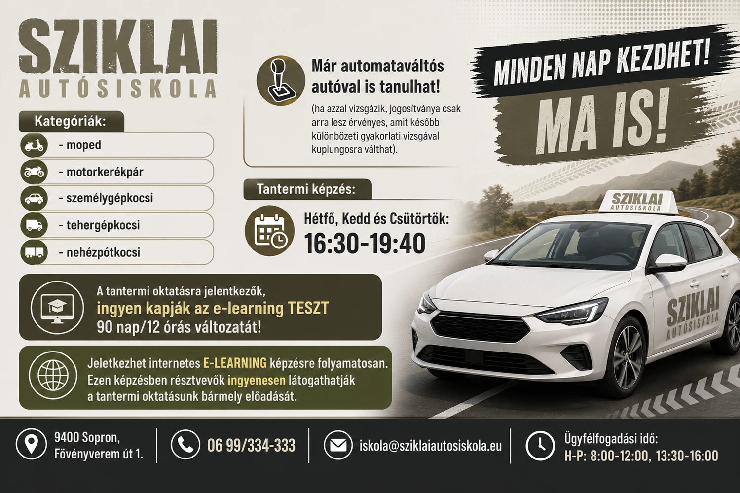 Sziklai Autósiskola Sopron – Jogosítvány több kategóriában